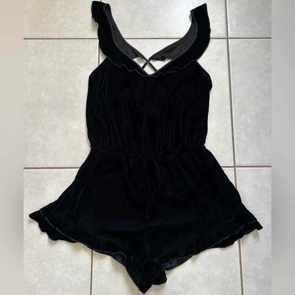 Victoria's Secret Pants - Victoria’s Secret Black Velvet Romper M